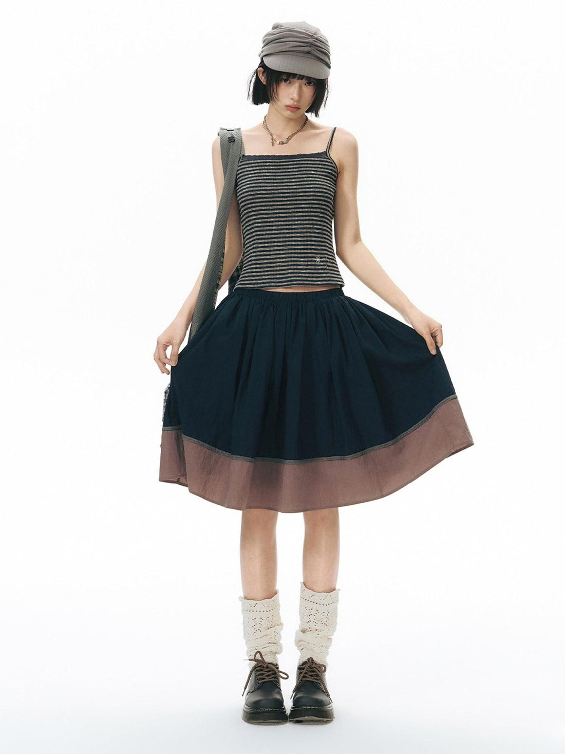 NAPSNAPS Contrast Tape Patchwork Lace A Line Women&