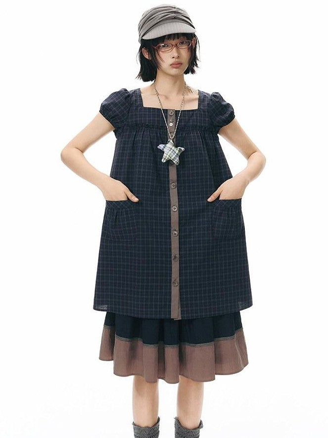 NAPSNAPS Contrast Tape Patchwork Lace A Line Women&