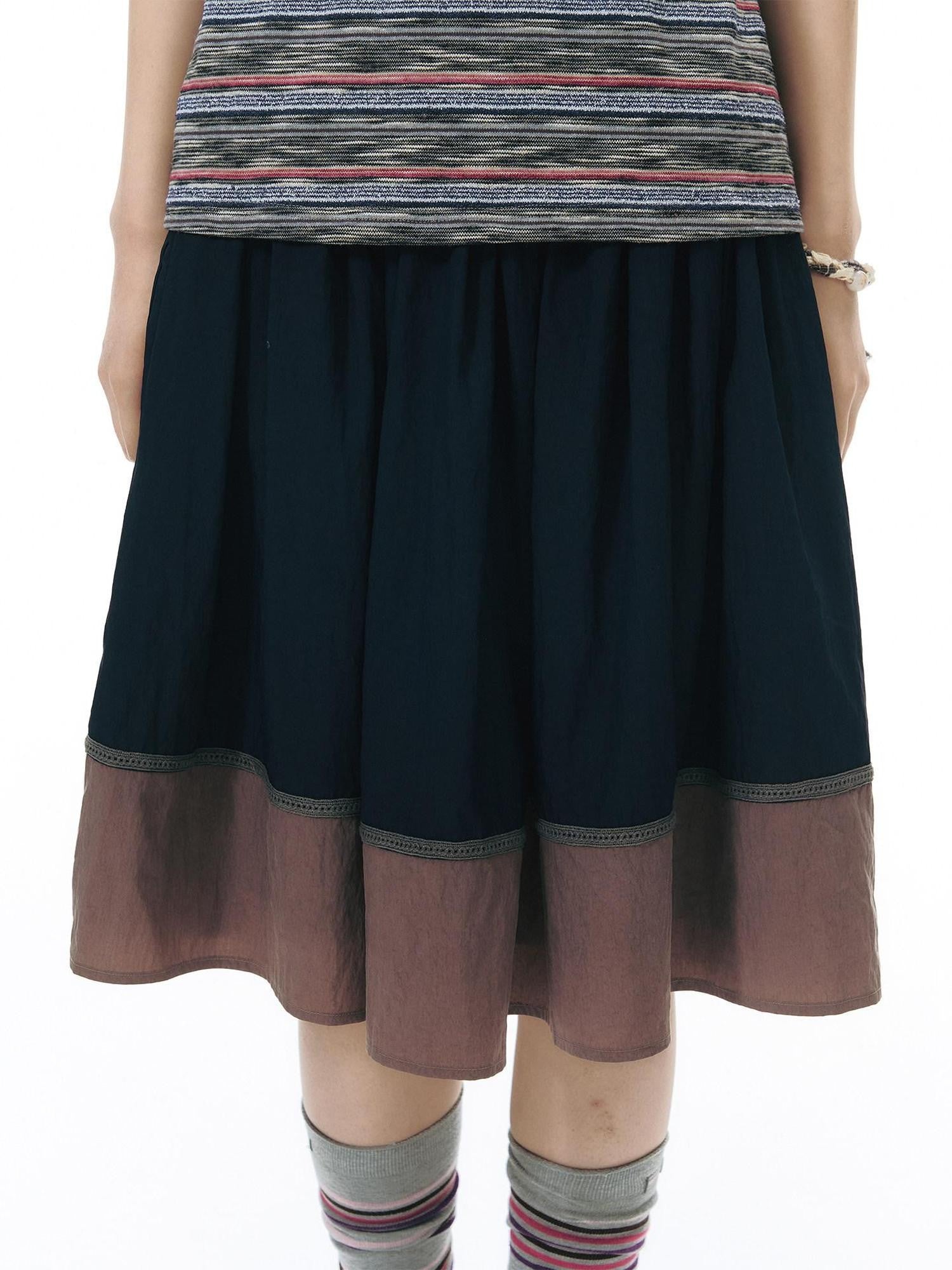 NAPSNAPS Contrast Tape Patchwork Lace A Line Women&