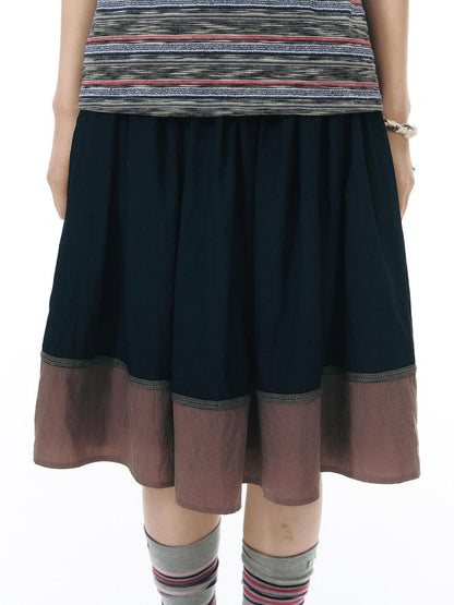 NAPSNAPS Contrast Tape Patchwork Lace A Line Women&