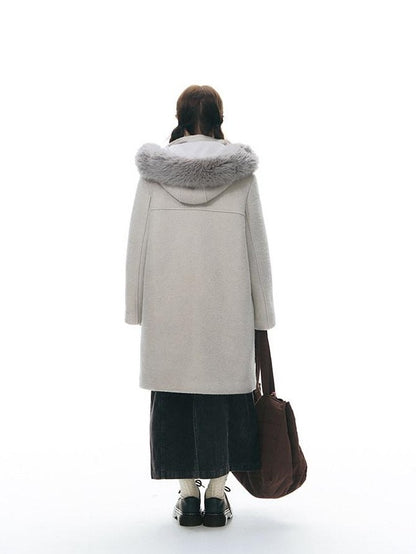 NAPSNAPS Cool White Retro Detachable Fur Collar Toggle Hooded Padded Women&