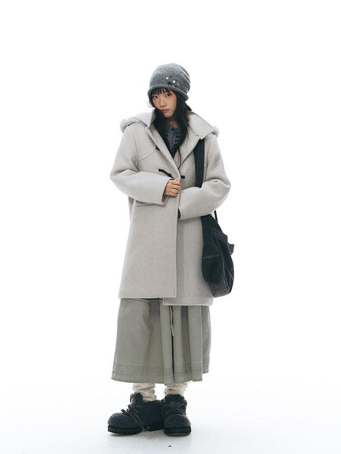 NAPSNAPS Cool White Retro Detachable Fur Collar Toggle Hooded Padded Women&