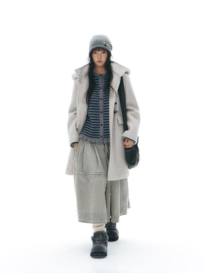 NAPSNAPS Cool White Retro Detachable Fur Collar Toggle Hooded Padded Women&