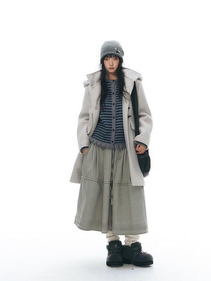 NAPSNAPS Cool White Retro Detachable Fur Collar Toggle Hooded Padded Women&
