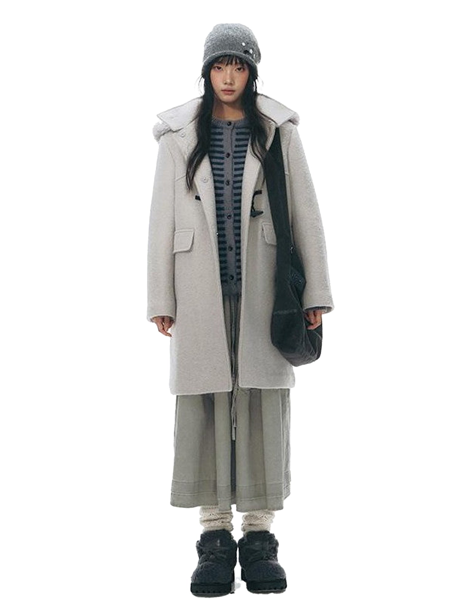 NAPSNAPS Cool White Retro Detachable Fur Collar Toggle Hooded Padded Women&
