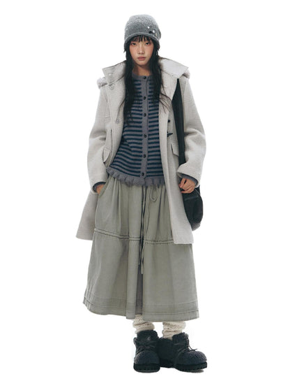 NAPSNAPS Cool White Retro Detachable Fur Collar Toggle Hooded Padded Women&