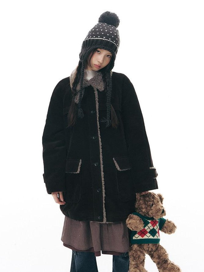 NAPSNAPS Corduroy Plush Patchwork Distressed Women&