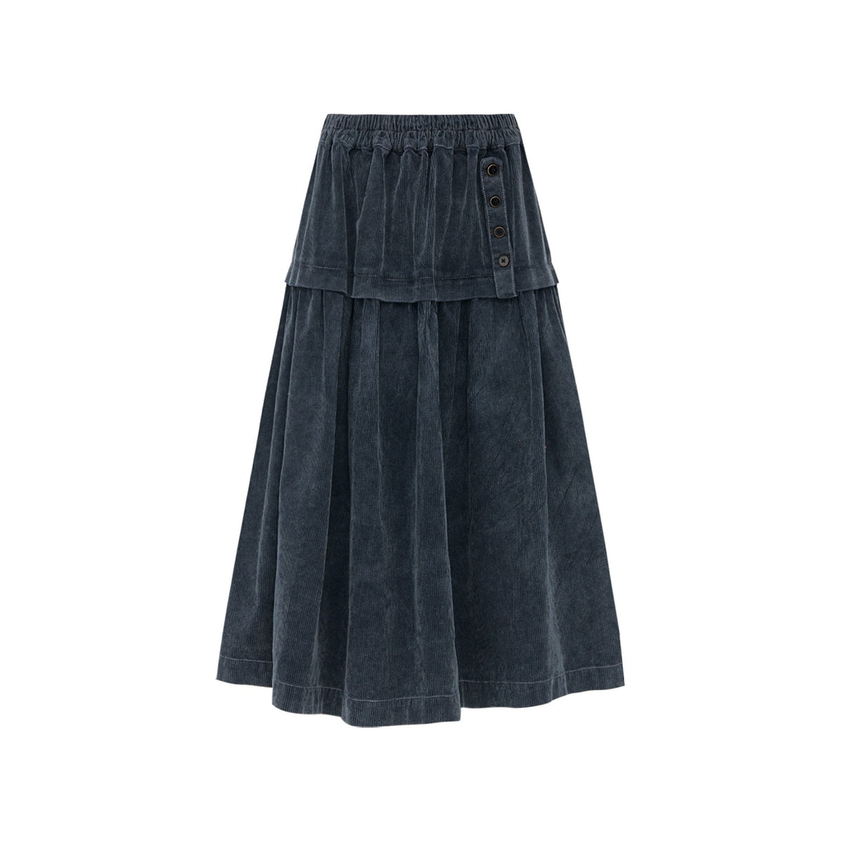 NAPSNAPS_Corduroy_Spliced_Pleated_Button_A_Line_Cotton_Women&