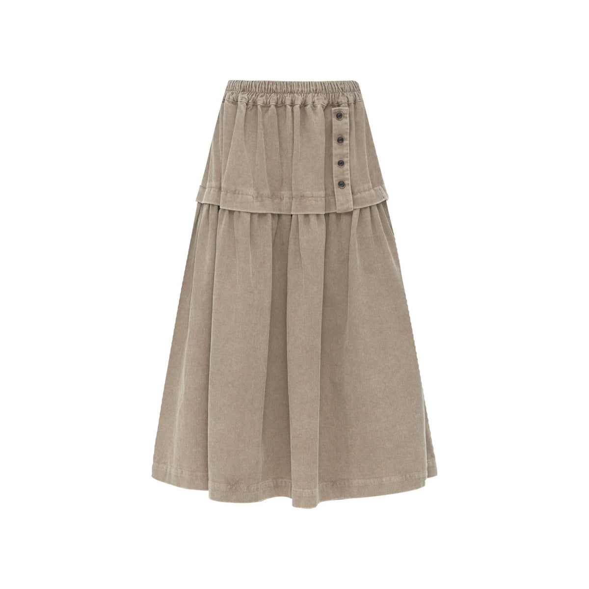 NAPSNAPS_Corduroy_Spliced_Pleated_Button_A_Line_Cotton_Women&