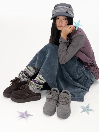 NAPSNAPS Corduroy Spliced Pleated Button A Line Cotton Women&