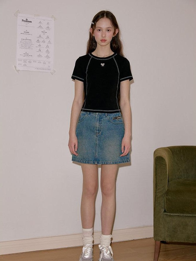 NAPSNAPS Cropped Contrast Topstitch Slim Women&
