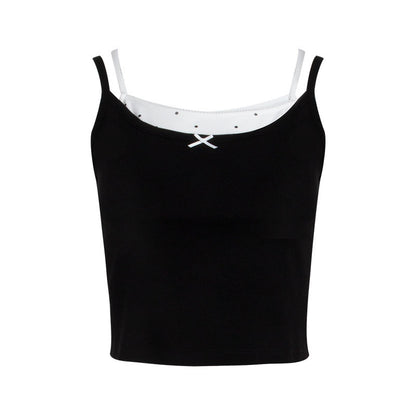 NAPSNAPS_Cropped_Lace_Trim_Faux_Two_Piece_Spliced_Slim_Fit_Women&