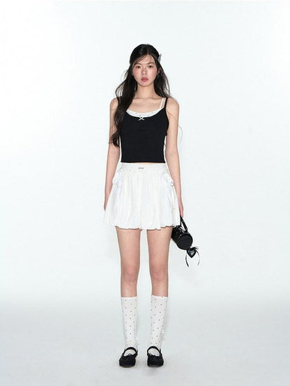 NAPSNAPS Cropped Lace Trim Faux Two Piece Spliced Slim Fit Women&