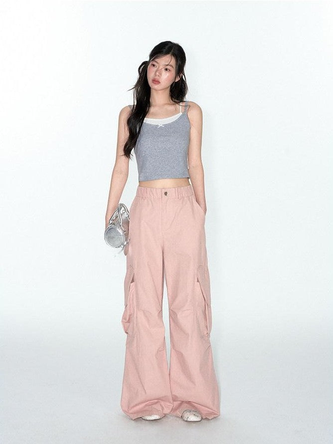 NAPSNAPS Cropped Lace Trim Faux Two Piece Spliced Slim Fit Women&