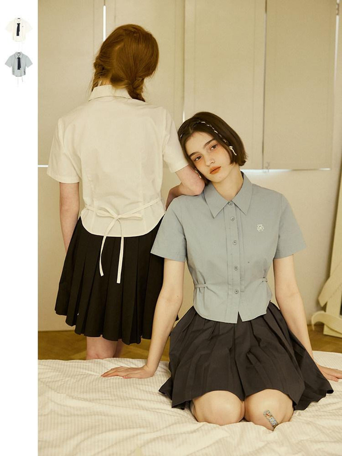 NAPSNAPS Cropped Polo Collar Button Tie Slim College Women&