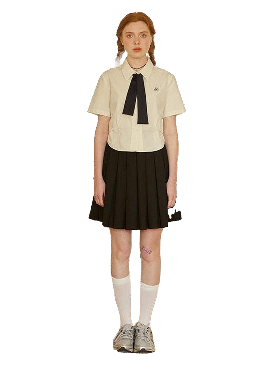 NAPSNAPS Cropped Polo Collar Button Tie Slim College Women&
