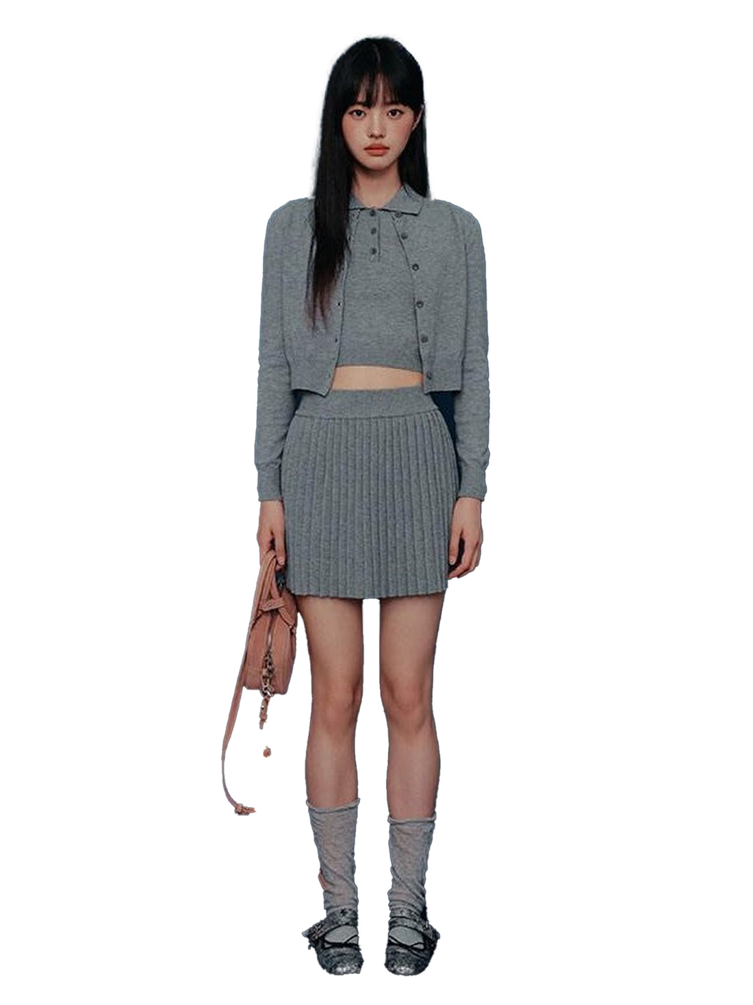 NAPSNAPS Cropped Round Neck Buttoned Polo Knit Women&