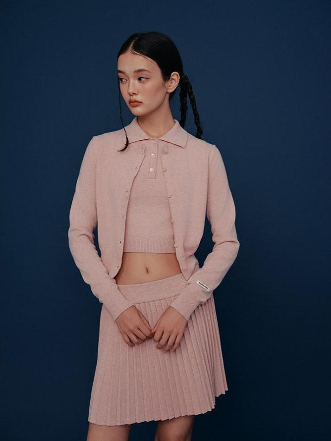 NAPSNAPS Cropped Round Neck Buttoned Polo Knit Women&