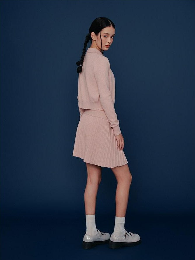 NAPSNAPS Cropped Round Neck Buttoned Polo Knit Women&