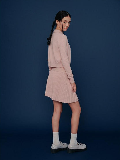 NAPSNAPS Cropped Round Neck Buttoned Polo Knit Women&