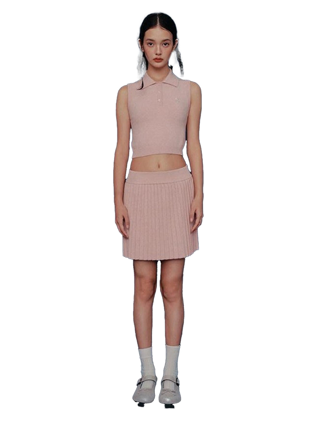 NAPSNAPS Cropped Round Neck Buttoned Polo Knit Women&