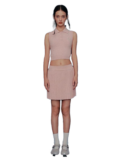 NAPSNAPS Cropped Round Neck Buttoned Polo Knit Women&