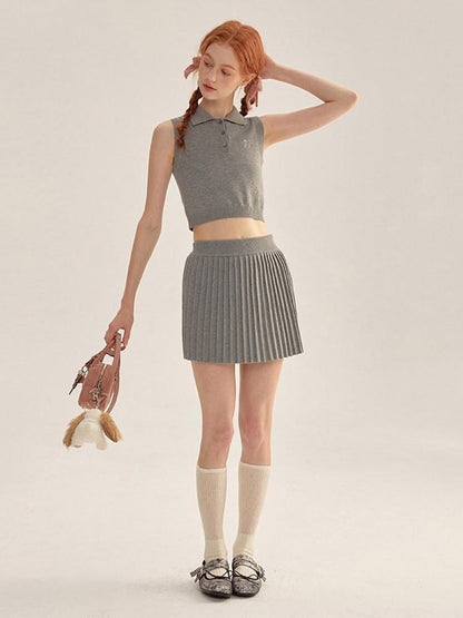 NAPSNAPS Cropped Round Neck Buttoned Polo Knit Women&