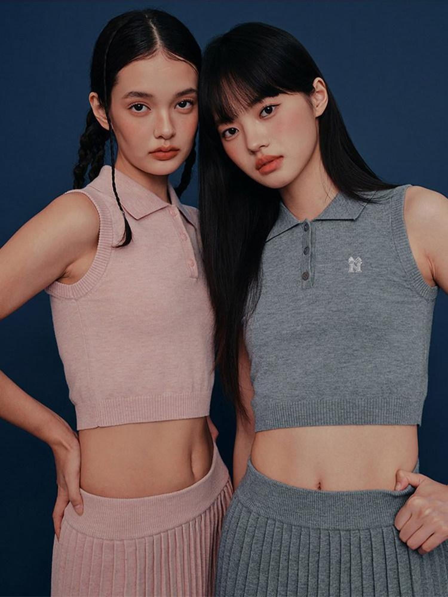 NAPSNAPS Cropped Round Neck Buttoned Polo Knit Women&
