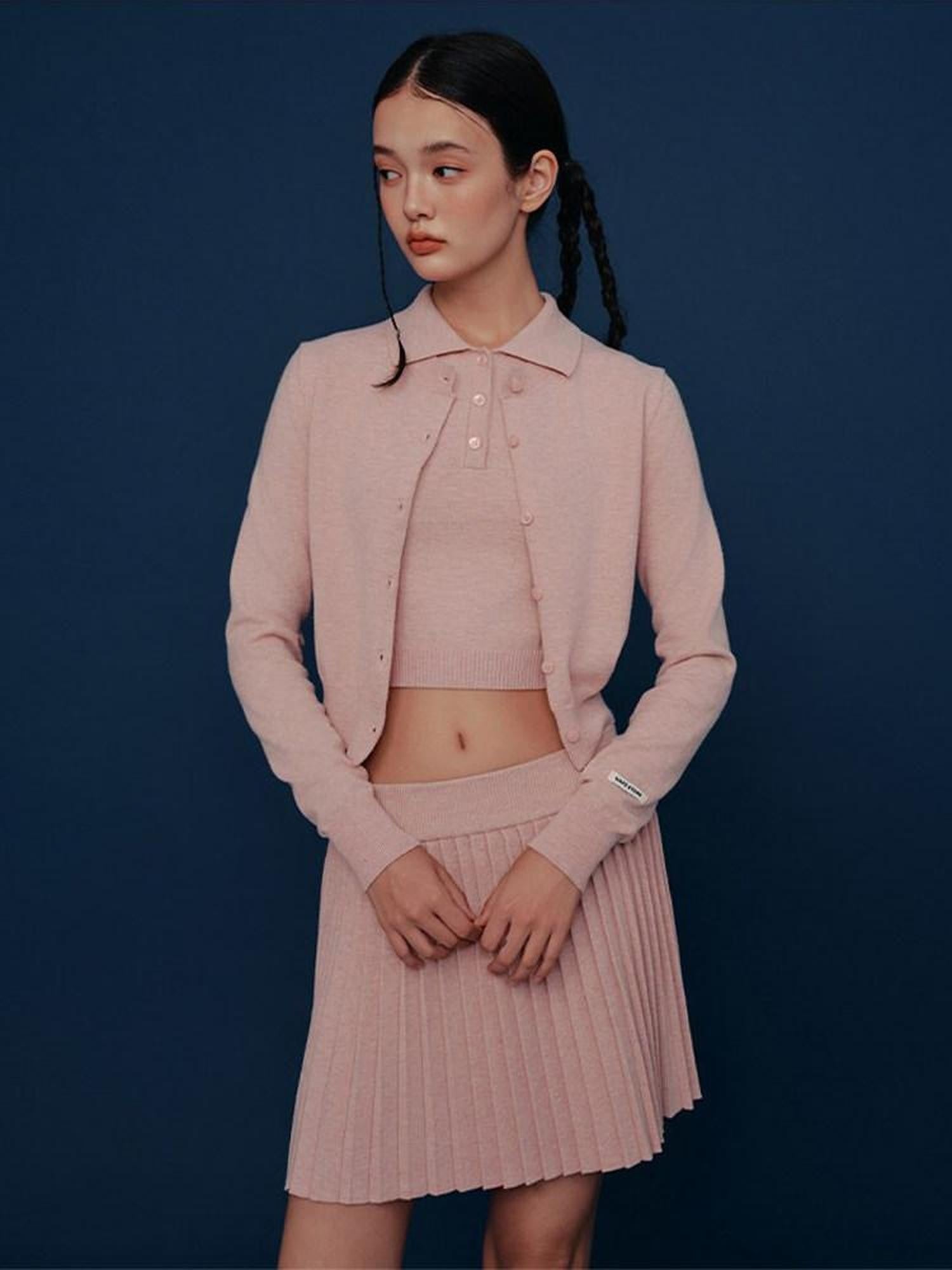 NAPSNAPS Cropped Round Neck Buttoned Polo Knit Women&