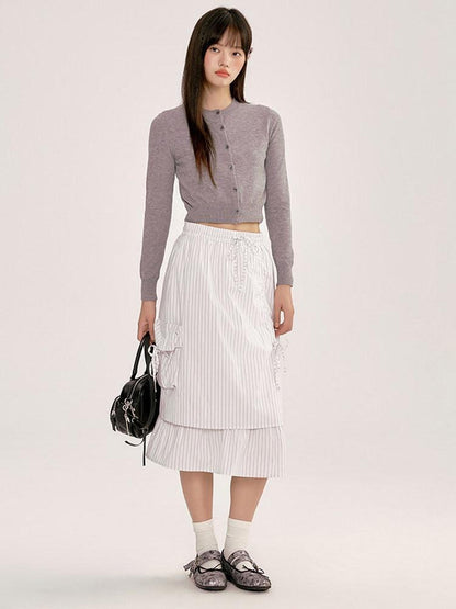 NAPSNAPS Cropped Round Neck Buttoned Polo Knit Women&