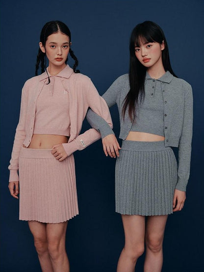NAPSNAPS Cropped Round Neck Buttoned Polo Knit Women&