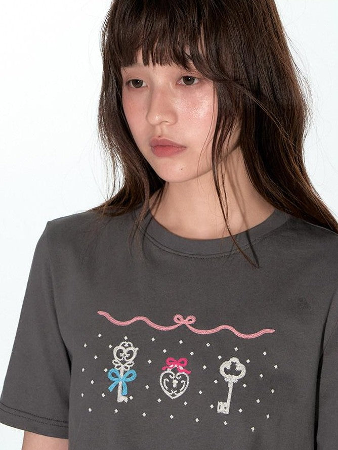 NAPSNAPS Cute Embroidered Key Print Slim Fit Women&