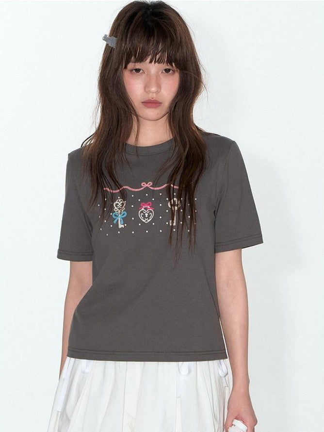 NAPSNAPS Cute Embroidered Key Print Slim Fit Women&