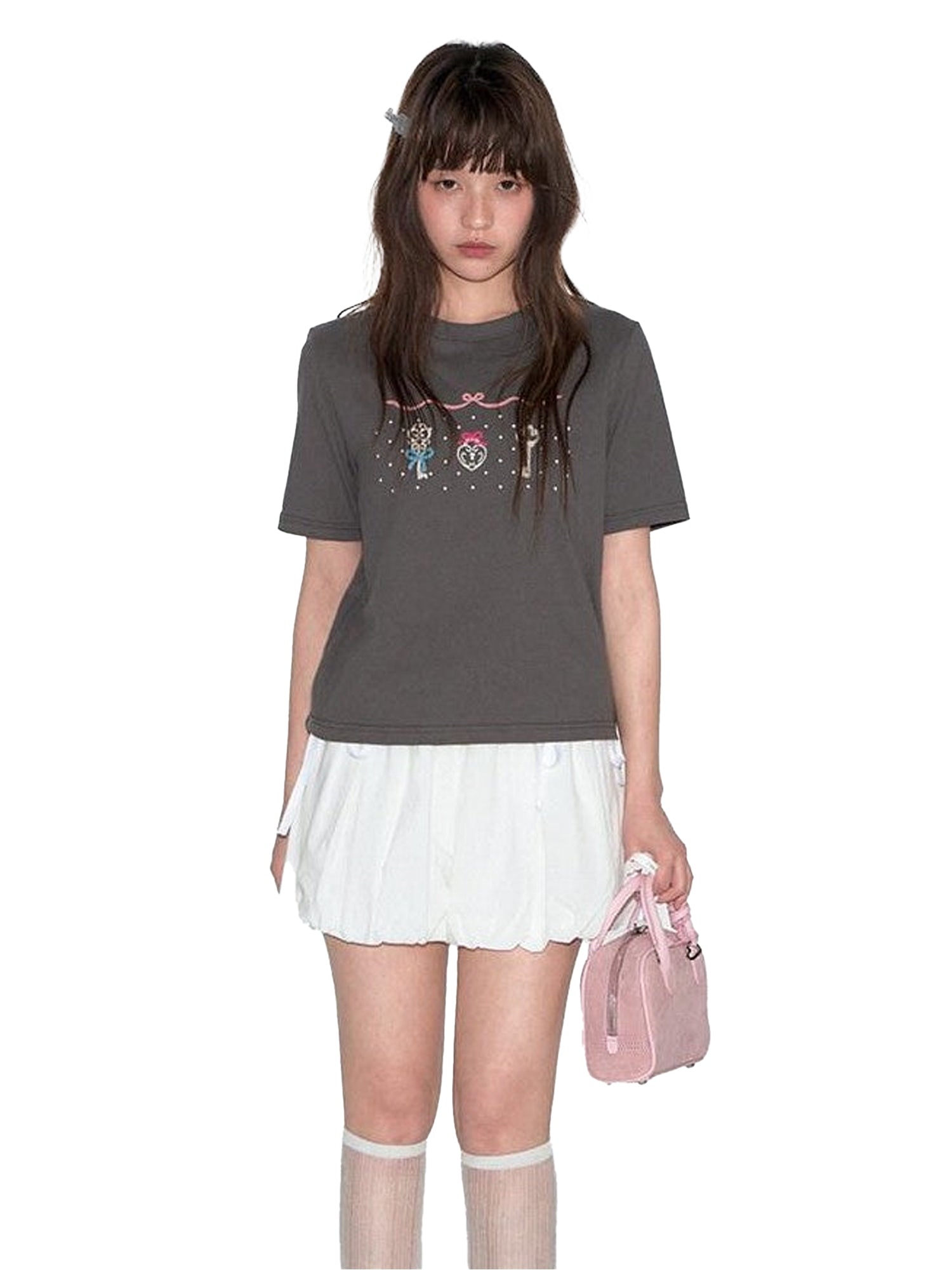 NAPSNAPS Cute Embroidered Key Print Slim Fit Women&