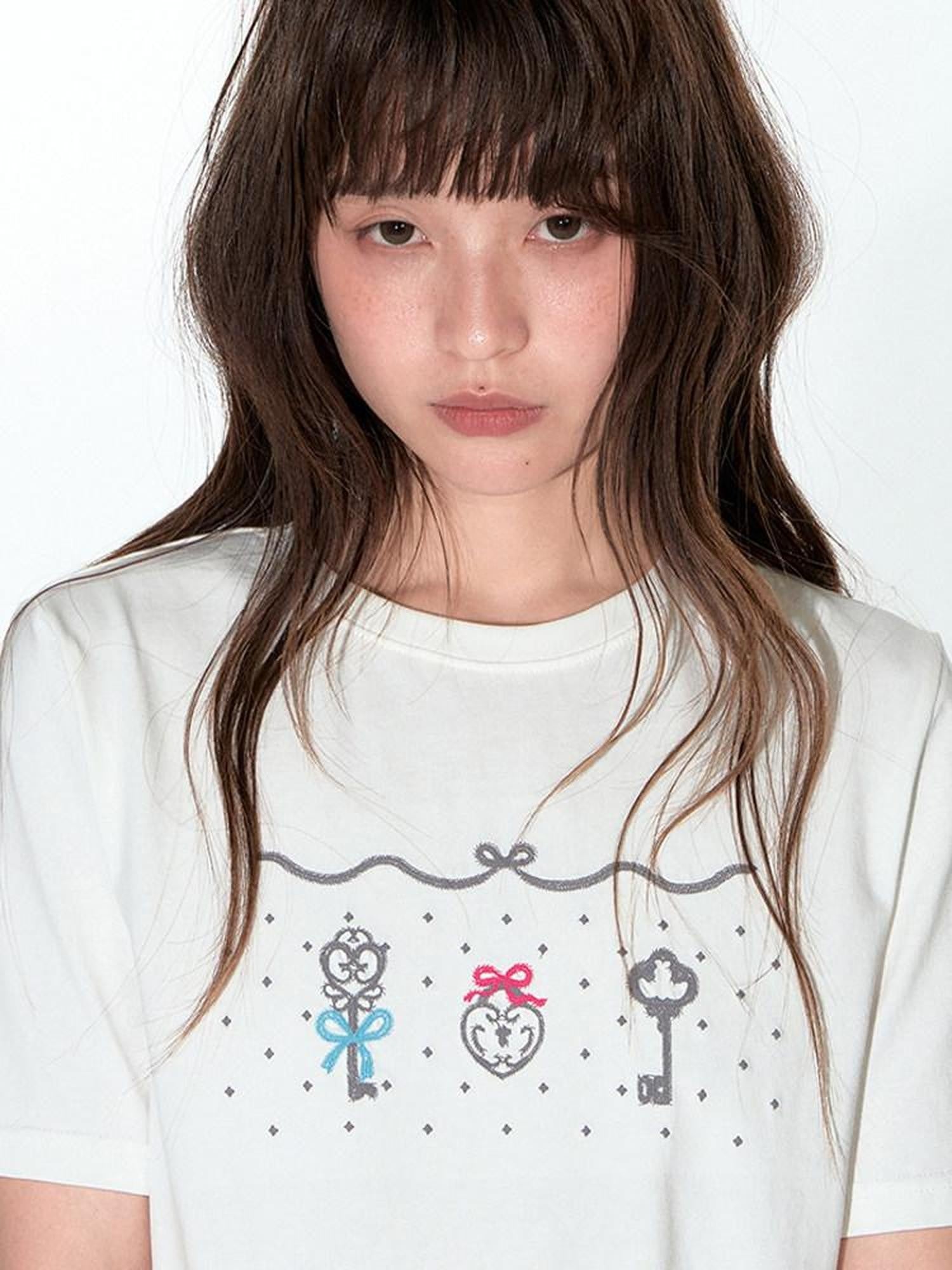 NAPSNAPS Cute Embroidered Key Print Slim Fit Women&