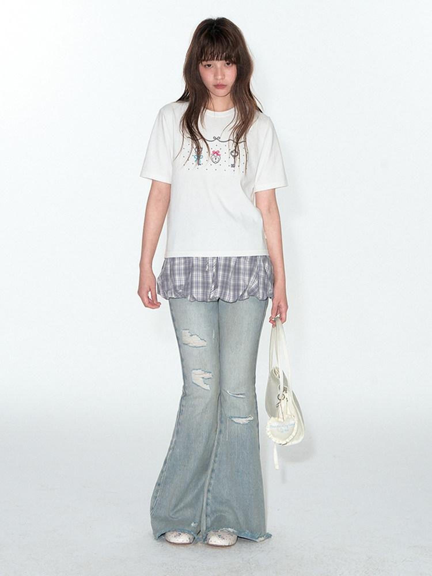 NAPSNAPS Cute Embroidered Key Print Slim Fit Women&