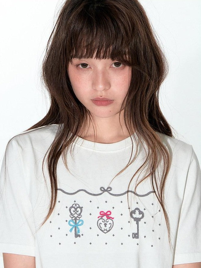 NAPSNAPS Cute Embroidered Key Print Slim Fit Women&