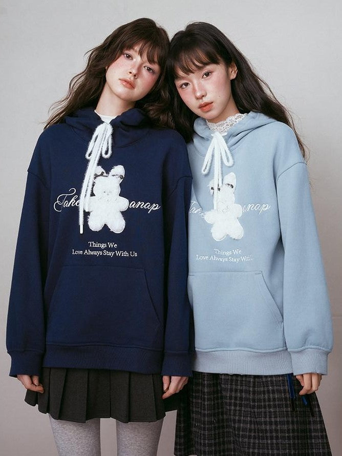 NAPSNAPS Cute Rabbit Applique Fleece Kangaroo Pocket Women&