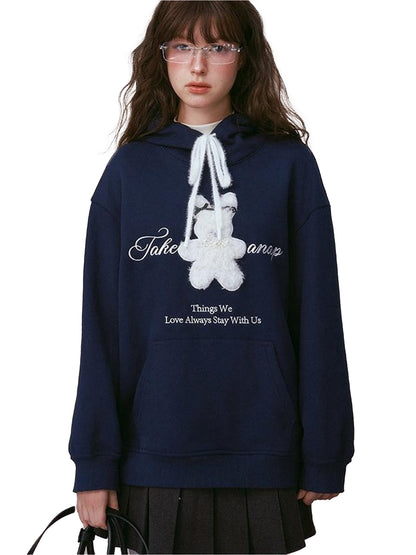 NAPSNAPS Cute Rabbit Applique Fleece Kangaroo Pocket Women&