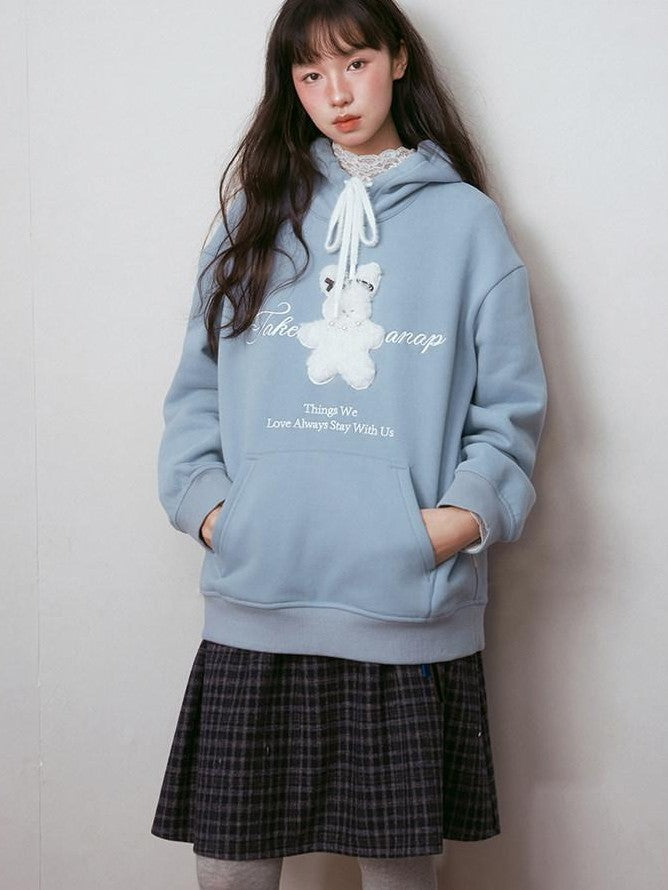 NAPSNAPS Cute Rabbit Applique Fleece Kangaroo Pocket Women&