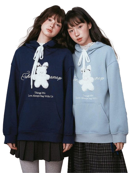 NAPSNAPS Cute Rabbit Applique Fleece Kangaroo Pocket Women&