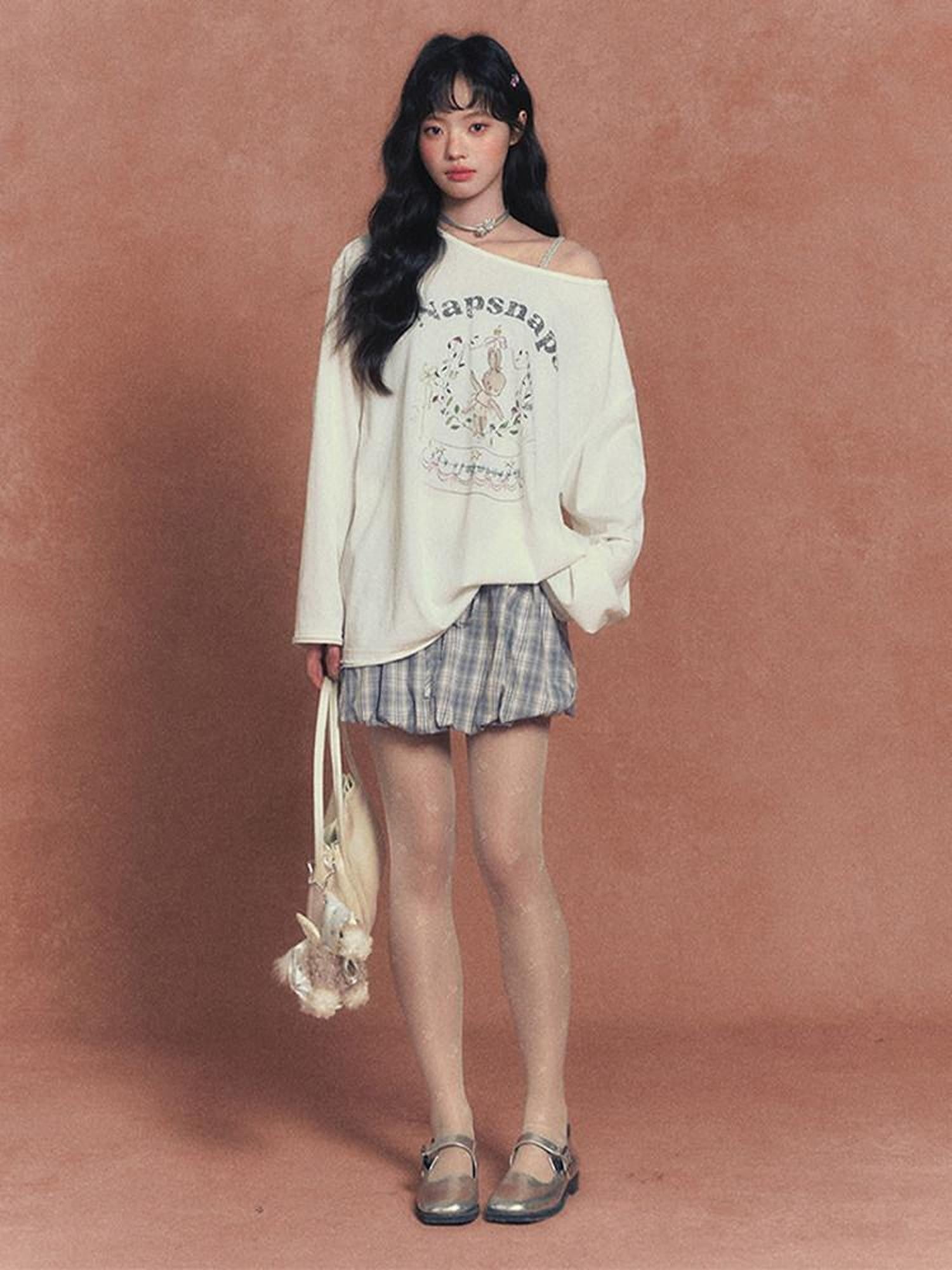 NAPSNAPS Cute Rabbit Print Loose Crewneck Women&