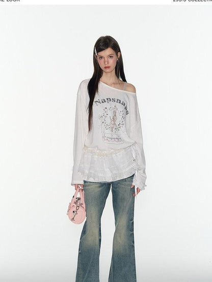 NAPSNAPS Cute Rabbit Print Loose Crewneck Women&