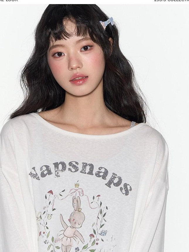 NAPSNAPS Cute Rabbit Print Loose Crewneck Women&