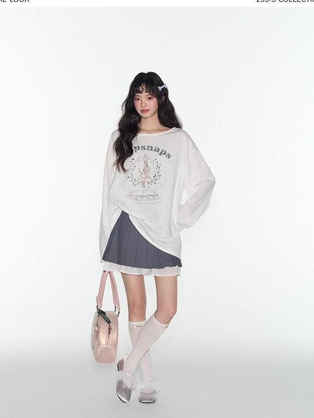 NAPSNAPS Cute Rabbit Print Loose Crewneck Women&