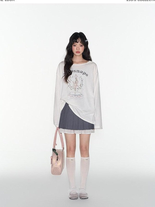 NAPSNAPS Cute Rabbit Print Loose Crewneck Women&