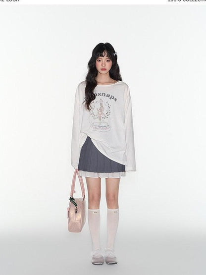 NAPSNAPS Cute Rabbit Print Loose Crewneck Women&