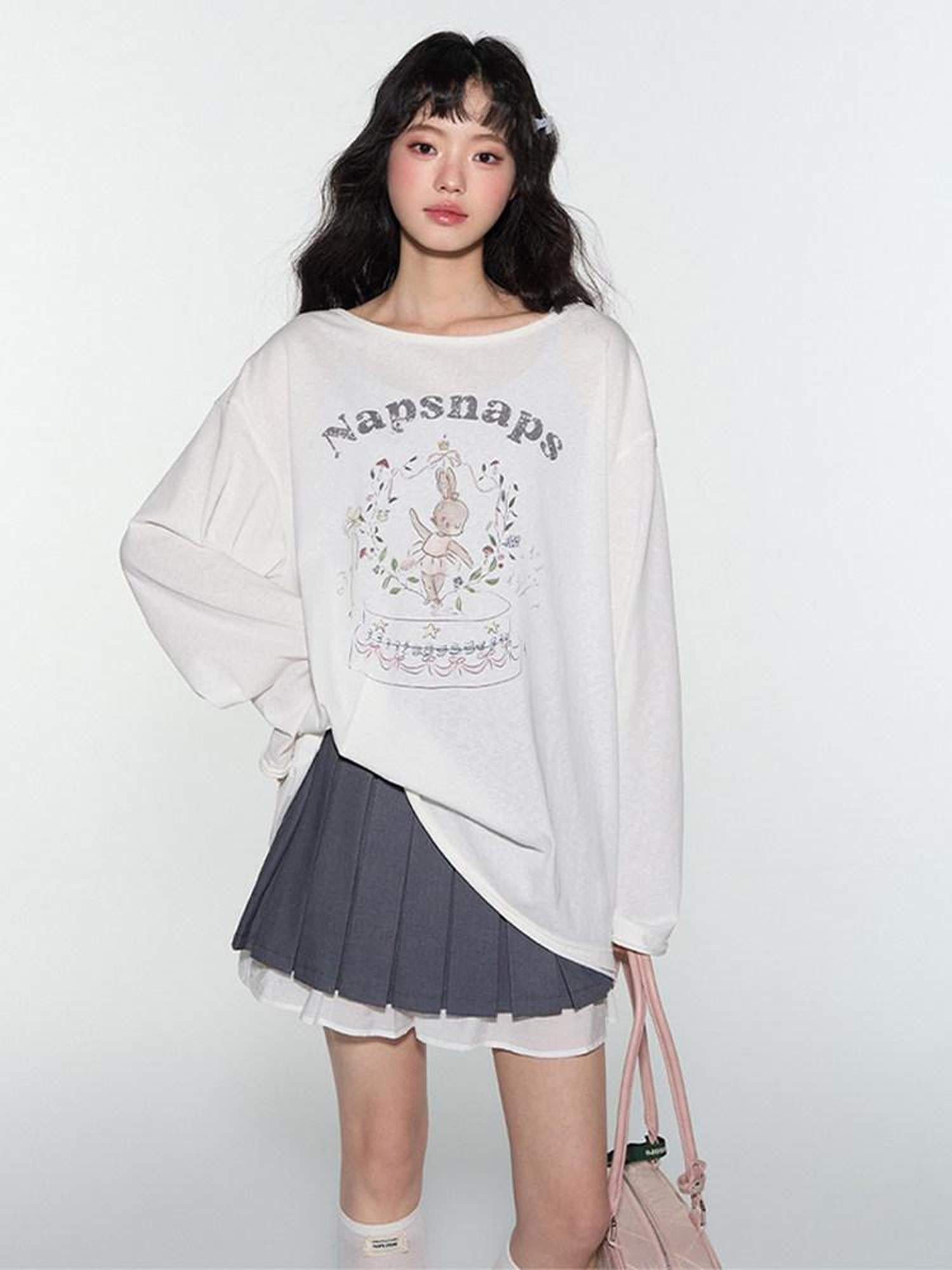 NAPSNAPS Cute Rabbit Print Loose Crewneck Women&