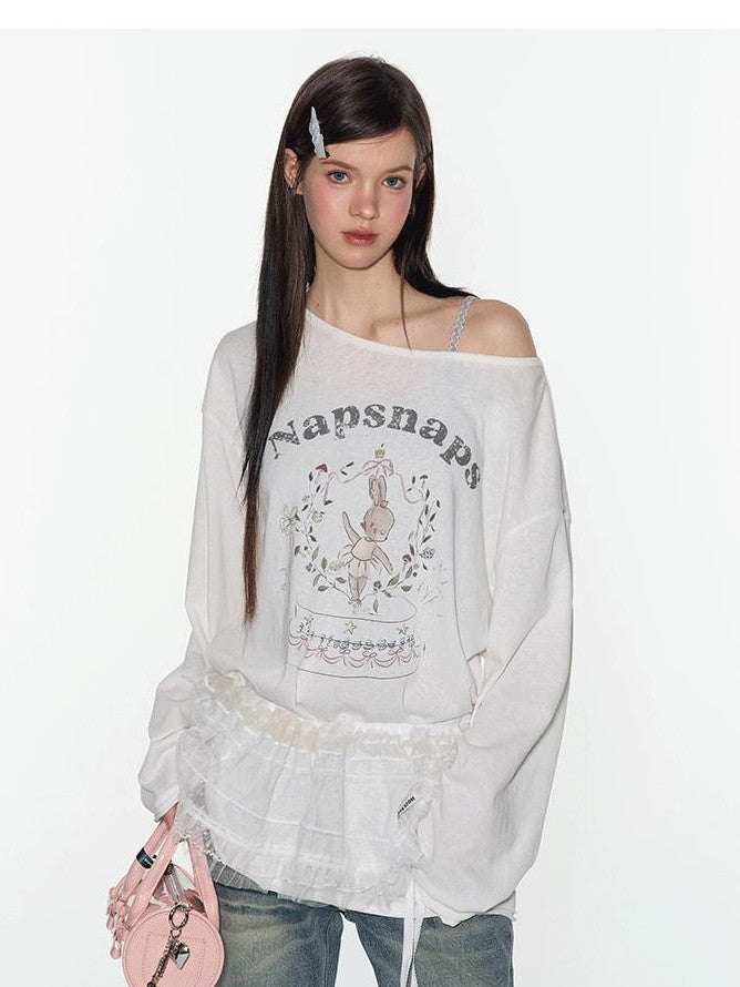 NAPSNAPS Cute Rabbit Print Loose Crewneck Women&