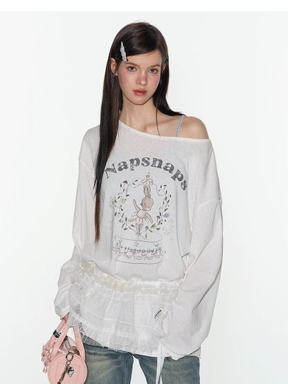 NAPSNAPS Cute Rabbit Print Loose Crewneck Women&